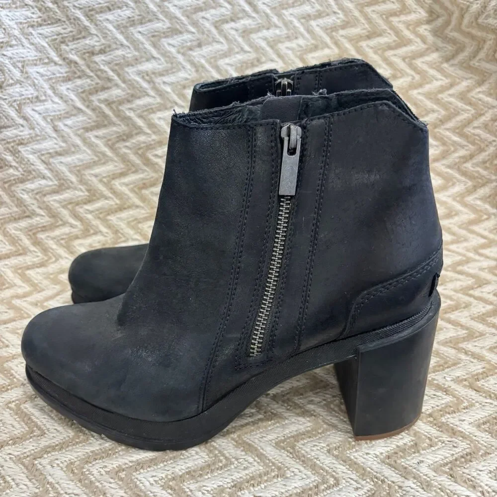 Sorel Women's Blake Leather Zip Block Heel Booties Black Size 9